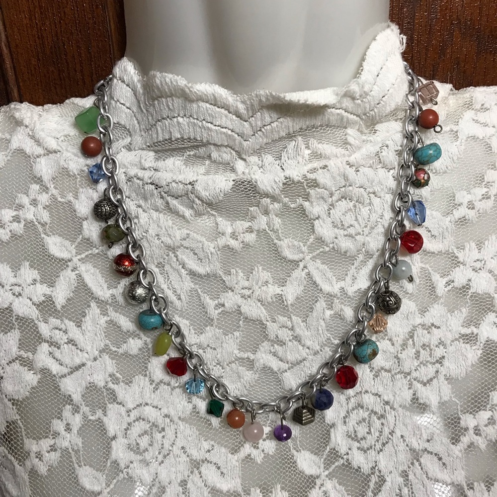 Bobble Choker Style Necklace w Glass, Acrylic, Stone and Metal Beads